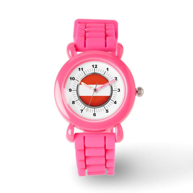 Kid's Austria Flag Pink Glitter Strap Watch (Front)