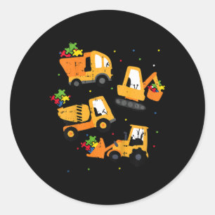 Kids Autism Awareness Boys Construction Heavy Equi Classic Round Sticker