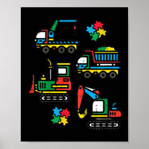 Kids Autism Awareness Construction Trucks Excavato Poster