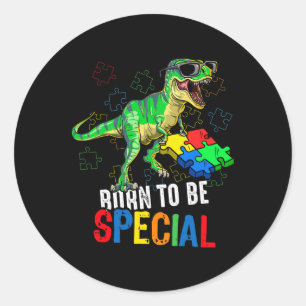 Kids Autism Awareness Dino Autistic Toddler Boys D Classic Round Sticker