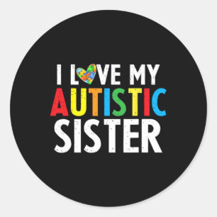 Kids Autism Awareness I Love My Sister Puzzle Piec Classic Round Sticker