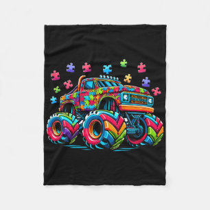 Kids Autism Awareness Monster Truck Puzzle Autism Fleece Blanket