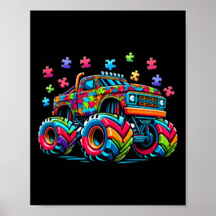Kids Autism Awareness Monster Truck Puzzle Autism  Poster
