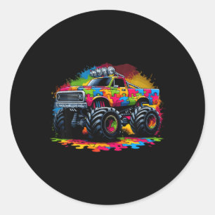 Kids Autism Awareness Puzzle Monster Truck Autism Classic Round Sticker