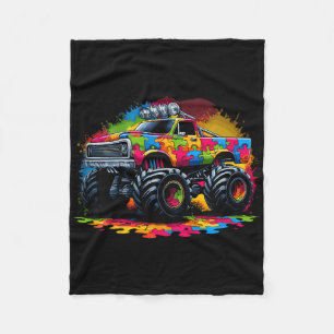 Kids Autism Awareness Puzzle Monster Truck Autism Fleece Blanket