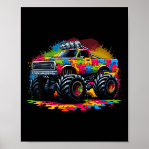 Kids Autism Awareness Puzzle Monster Truck Autism  Poster