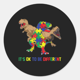 Kids Autism Awareness Ribbon T-Rex Dino Dinosaur B Classic Round Sticker