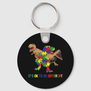 Kids Autism Awareness Ribbon T-Rex Dino Dinosaur B Key Ring