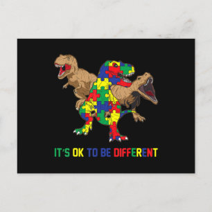 Kids Autism Awareness Ribbon T-Rex Dino Dinosaur B Postcard