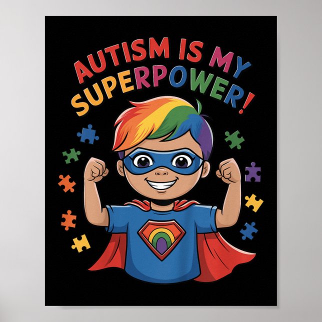 Kids Autism Is My Super Power Superhero Autism Awa Poster (Front)