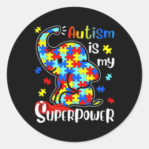 Kids Autism Is My Superpower Cute Elephant Autism Classic Round Sticker