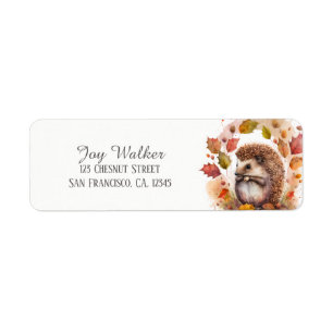 Kids Autumn Watercolor Hedgehog Return Address