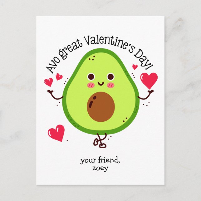 Kids Avocado Valentine's Day Postcard Size (Front)