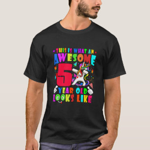 Kids Awesome 5 Year Old Boys Girls Birthday Party T-Shirt