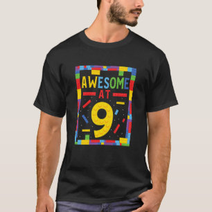 Kids Awesome At 9 Building Brick 9 Year Of Being A T-Shirt