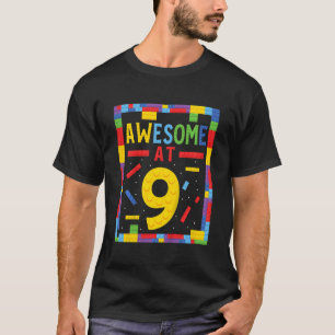 Kids Awesome At 9 Building Brick 9 Year Of Being A T-Shirt