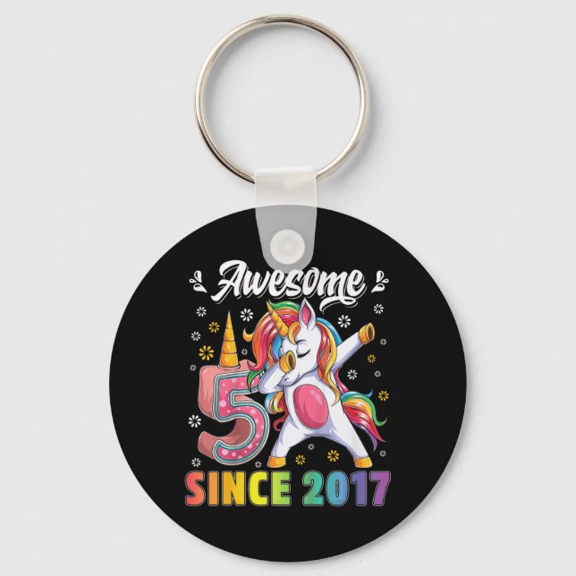 Kids awesome dabbing unicorn birthday 5 year old G Key Ring (Front)