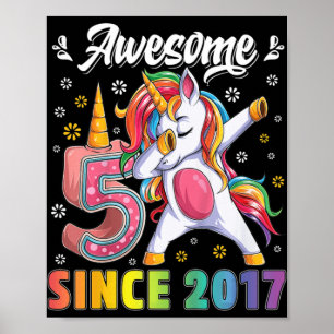 Kids awesome dabbing unicorn birthday 5 year old G Poster