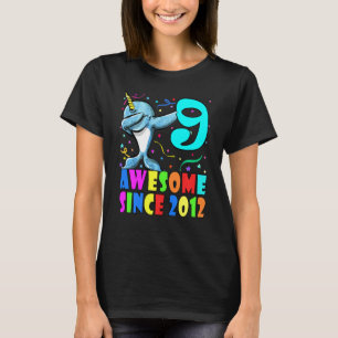 Kids Awesome Since 2012 Dabbing Narwhal 9th Birthd T-Shirt