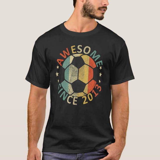 Kids Awesome Since 2013 9th Birthday Soccer Player T-Shirt (Front)