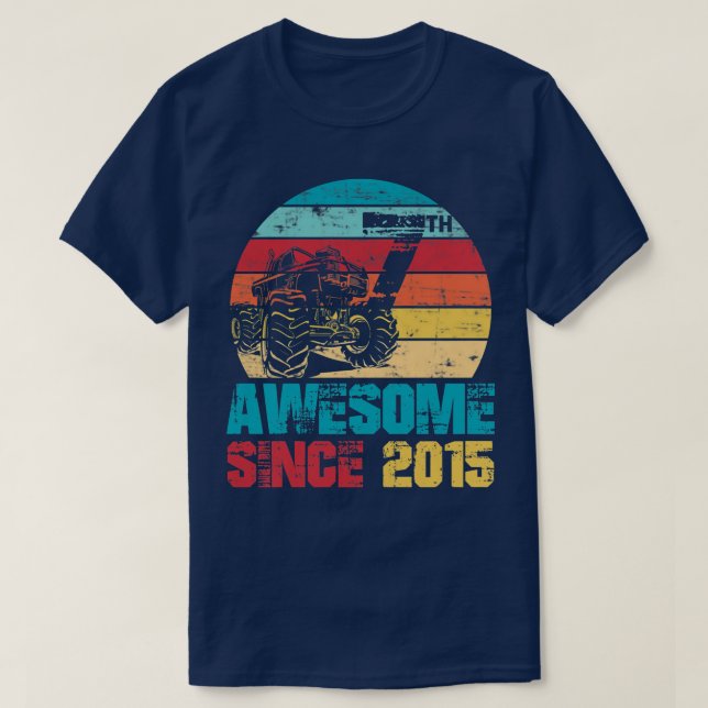 Kids Awesome Since 2015 7th Birthday Monster Truck T-Shirt (Design Front)