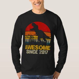 Kids Awesome Since 2017 5th Birthday Dinosaur Trex T-Shirt
