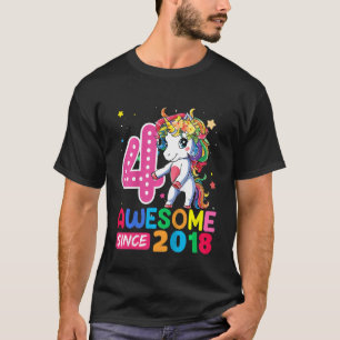 Kids Awesome Since 2018 Flossing Unicorn 4th Birth T-Shirt