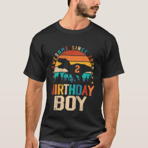 Kids Awesome Since 2020 2nd Birthday Boy Dinosaur T-Shirt