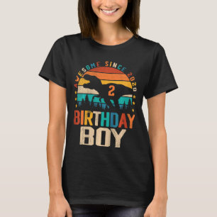 Kids Awesome Since 2020 2nd Birthday Boy Dinosaur T-Shirt