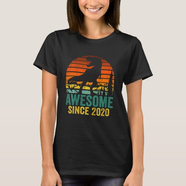 Kids Awesome Since 2020 2nd Birthday Dinosaur 2 Ye T-Shirt (Front)