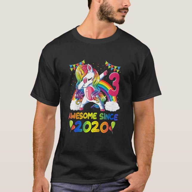 Kids Awesome Since 2020 Dabbing Unicorn 3rd Birthd T-Shirt (Front)