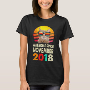 Kids Awesome Since November 2018 4th Birthday Cat  T-Shirt