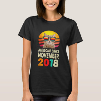 Kids Awesome Since November 2018 4th Birthday Cat  T-Shirt