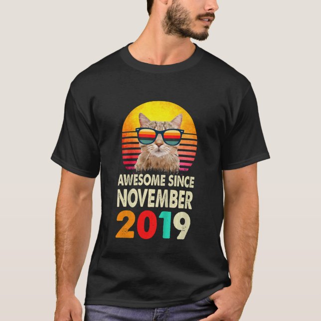 Kids Awesome Since November 2019 3rd Birthday Cat  T-Shirt (Front)
