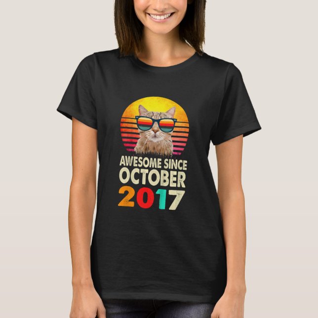 Kids Awesome Since October 2017 5th Birthday Cat B T-Shirt (Front)