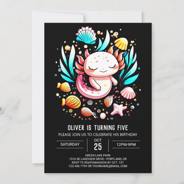 Kids Axolotl Ocean Birthday Invitation (Front)