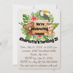 Kids Babies Toddlers PreSchooler Woodland Birthday Invitation
