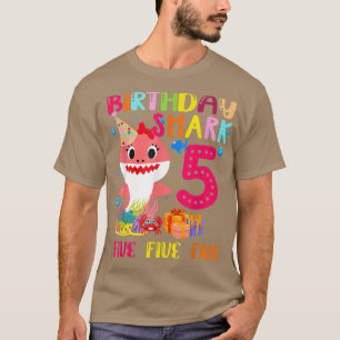 Kids Baby Cute Pink Shark 5th Birthday 5 Years Old T-Shirt