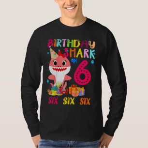 Kids Baby Cute Pink Shark 6th Birthday 6 Years Old T-Shirt