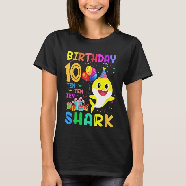 Kids Baby Cute Shark 10th Birthday Boy Girl 10 Yea T-Shirt (Front)