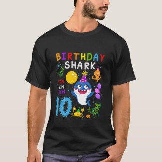 Kids Baby Cute Shark 10Th Birthday Boy Girl 10 Yea T-Shirt