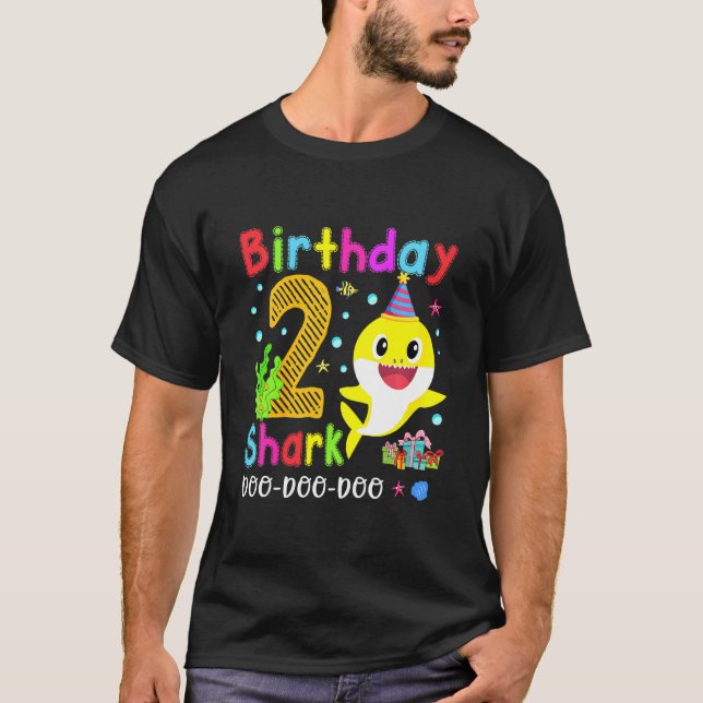 Kids Baby Cute Shark 2nd Birthday Boy Girl 2 Year  T-Shirt (Front)