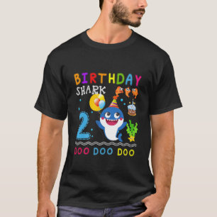 Kids Baby Cute Shark 2Nd Birthday Boy Girl 2 Year T-Shirt