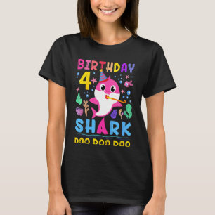 Kids Baby Cute Shark 4th Birthday Boy Girl 4 Year T-Shirt
