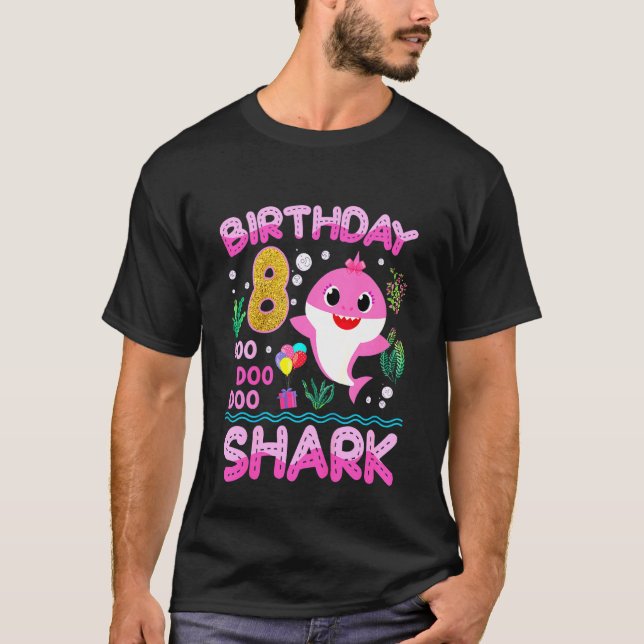 Kids Baby Cute Shark 8th Birthday Boy Girl 8 Year  T-Shirt (Front)