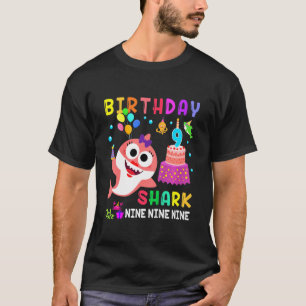 Kids Baby Cute Shark 9th Birthday Boy Girl 9 Year  T-Shirt
