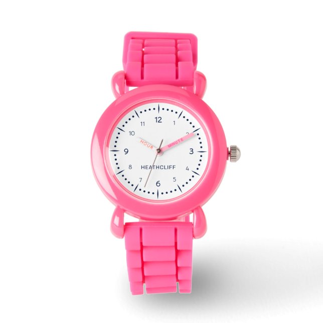 Kids Baby Name Navy Blue | Pink Leather Strap Girl Watch (Front)