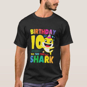 Kids Baby Shark 10Th Bday Boy Girl Two 10 Year Old T-Shirt