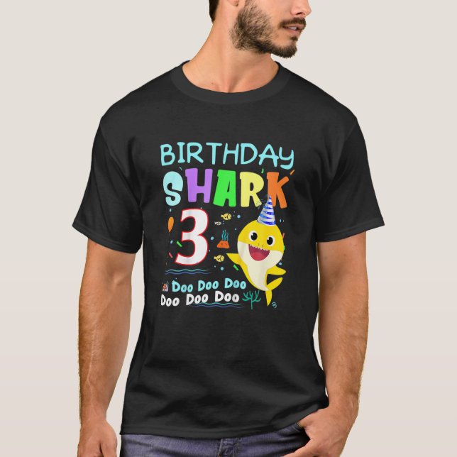 Kids Baby Shark 3 Years Old 3Rd Birthday Doo Doo T-Shirt (Front)