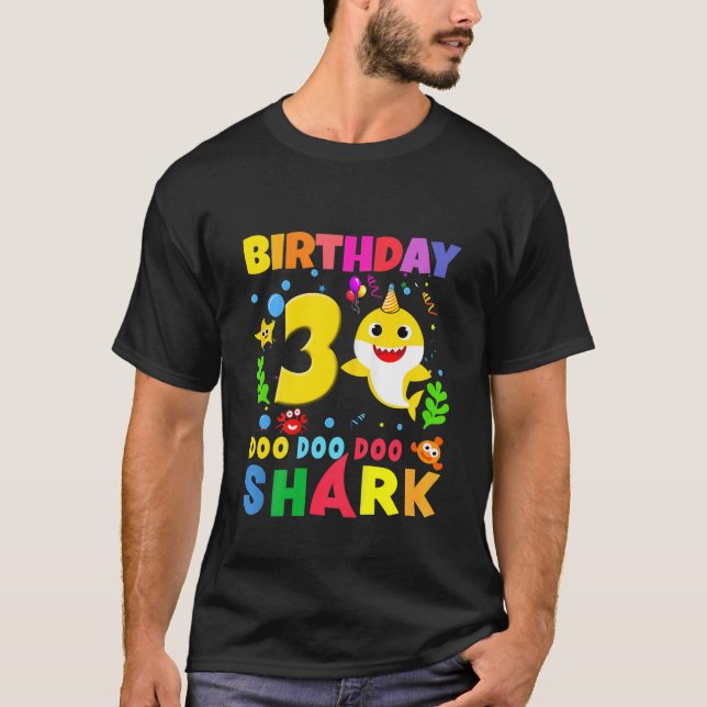 Kids Baby Shark 3Rd Birthday Boy Girl Three 3 Year T-Shirt (Front)